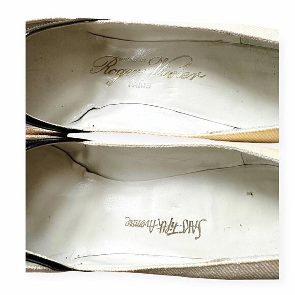 Vintage Roger Vivier Ecru Fabric Pumps with Black Patent‎ Trim, Size 6.5B - Picture 15 of 16